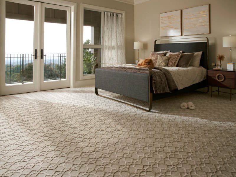 Patterned carpet in bedroom